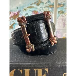 Vintage Barry Kieseltein - Cord Alligator belt Sterling Gold unisex 1986